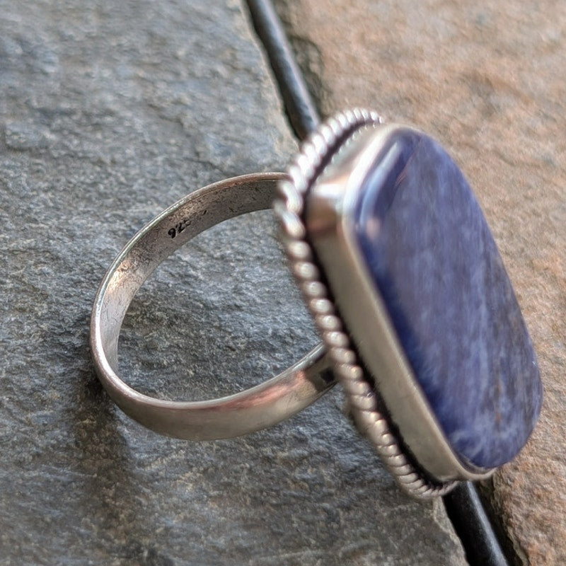 Vintage Silver Chunky Statement Ring Sz 8 Navy Blue Moody Groovy Southwest