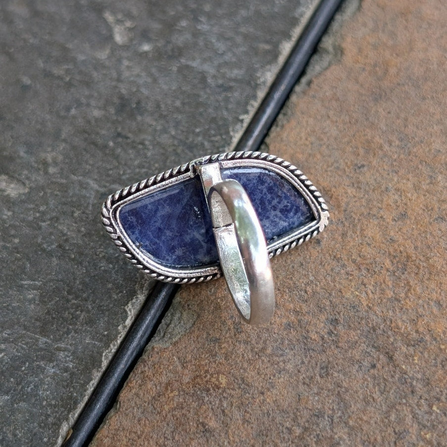 Vintage Silver Chunky Statement Ring Sz 8 Navy Blue Moody Groovy Southwest