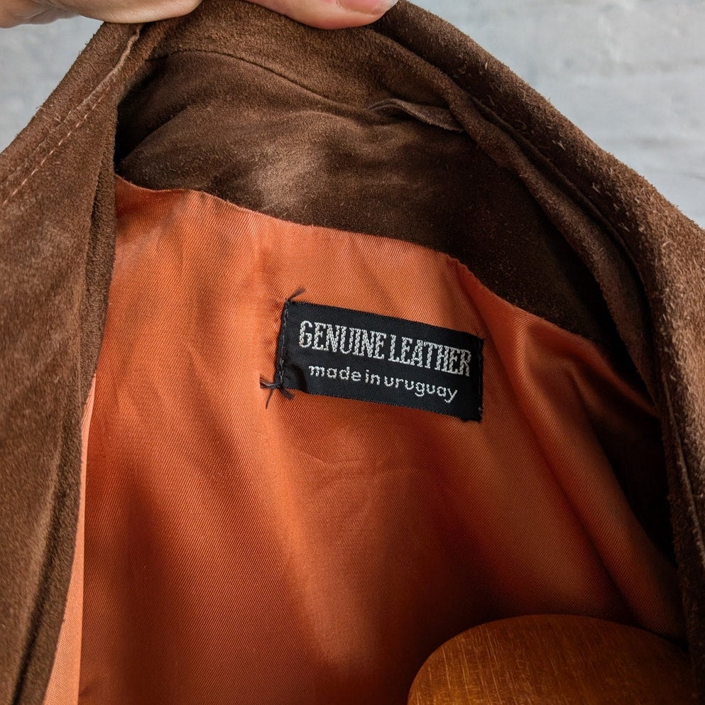 70s Vintage Brown Suede Leather Jacket Minimalist Boho Moto Biker Trench Coat