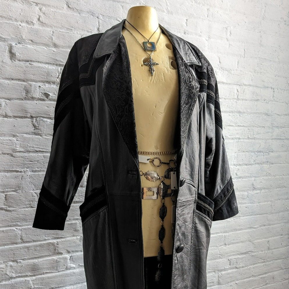 Vintage Black Leather Trench Black Leather Jacket Suede Jacket Western Medium
