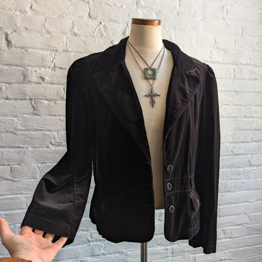 Y2K Black Velvet Jacket Black Spring Jacket Gothic Blazer Whimsygoth Chic Medium