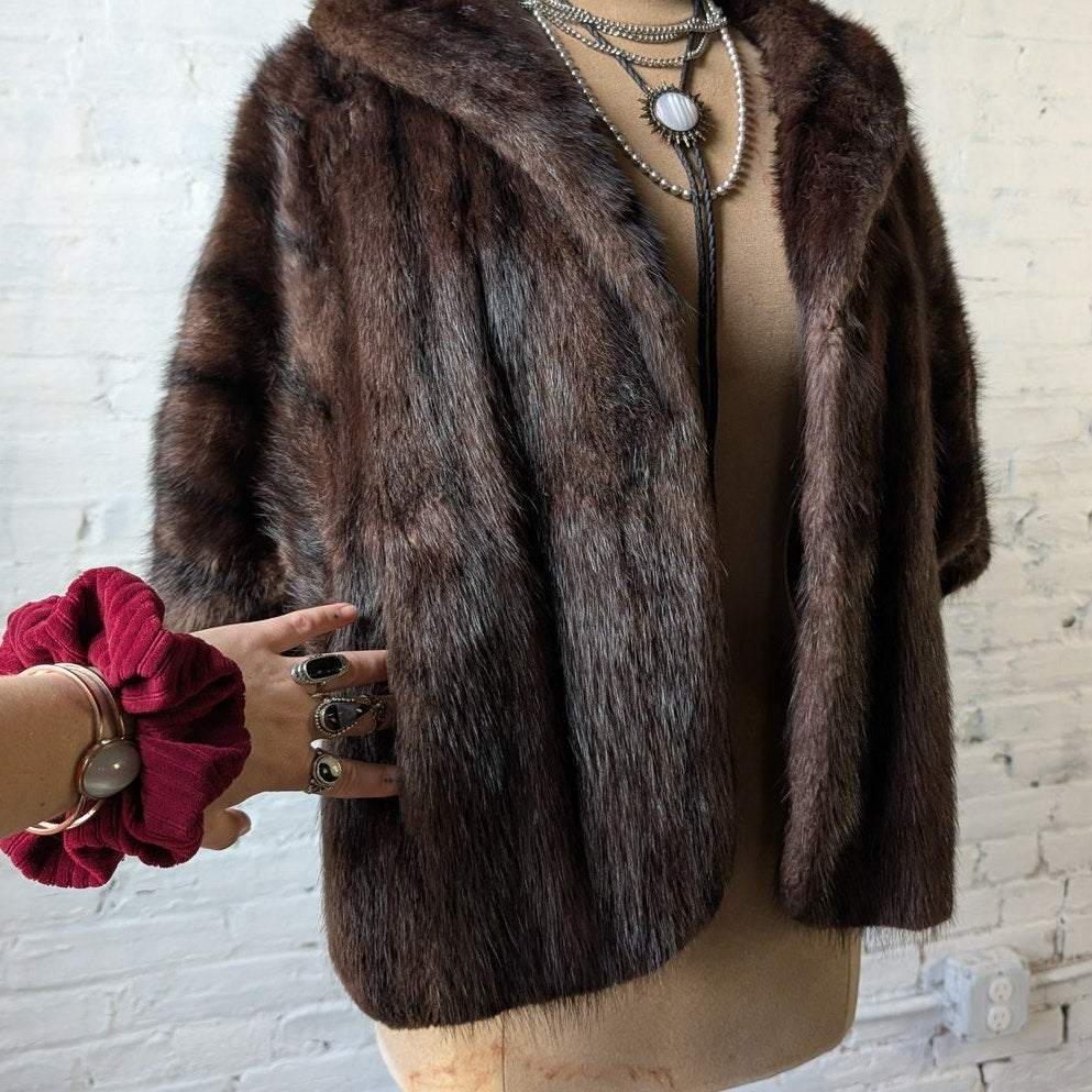 Vintage Brown Mink Fur Stole Luxury Scarf Boho Coquette Glam Furry Cape Shawl