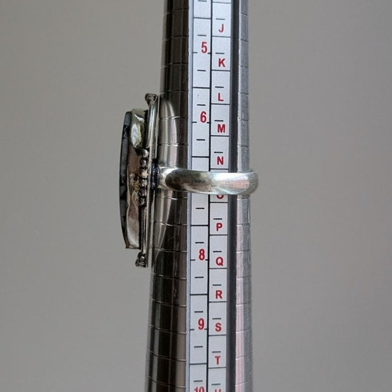 Dark Romance Black White Sterling Silver Ring Retro Vintage Boho Stone Size 7