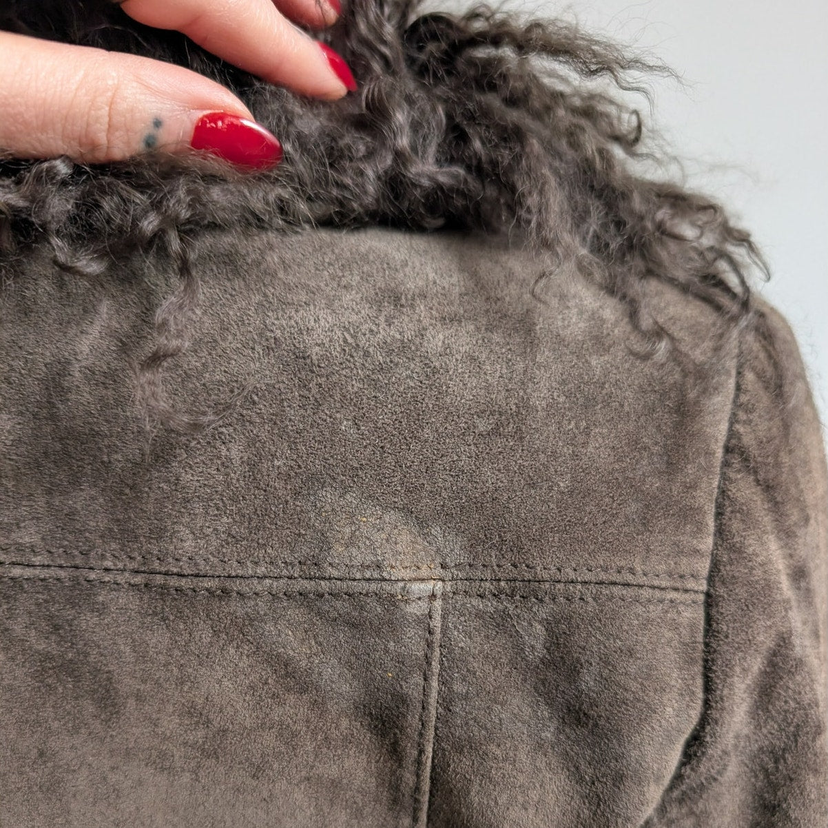 Vintage Brown Suede Penny Lane Jacket Fur Shag Leather Groovy Trench Coat Medium