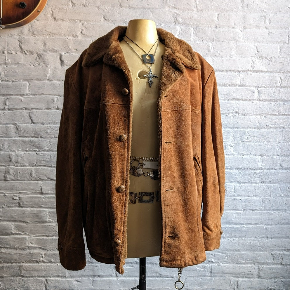 Vintage Burnt Orange Suede Leather Bomber Jacket Rusty Brown Western Chore Coat