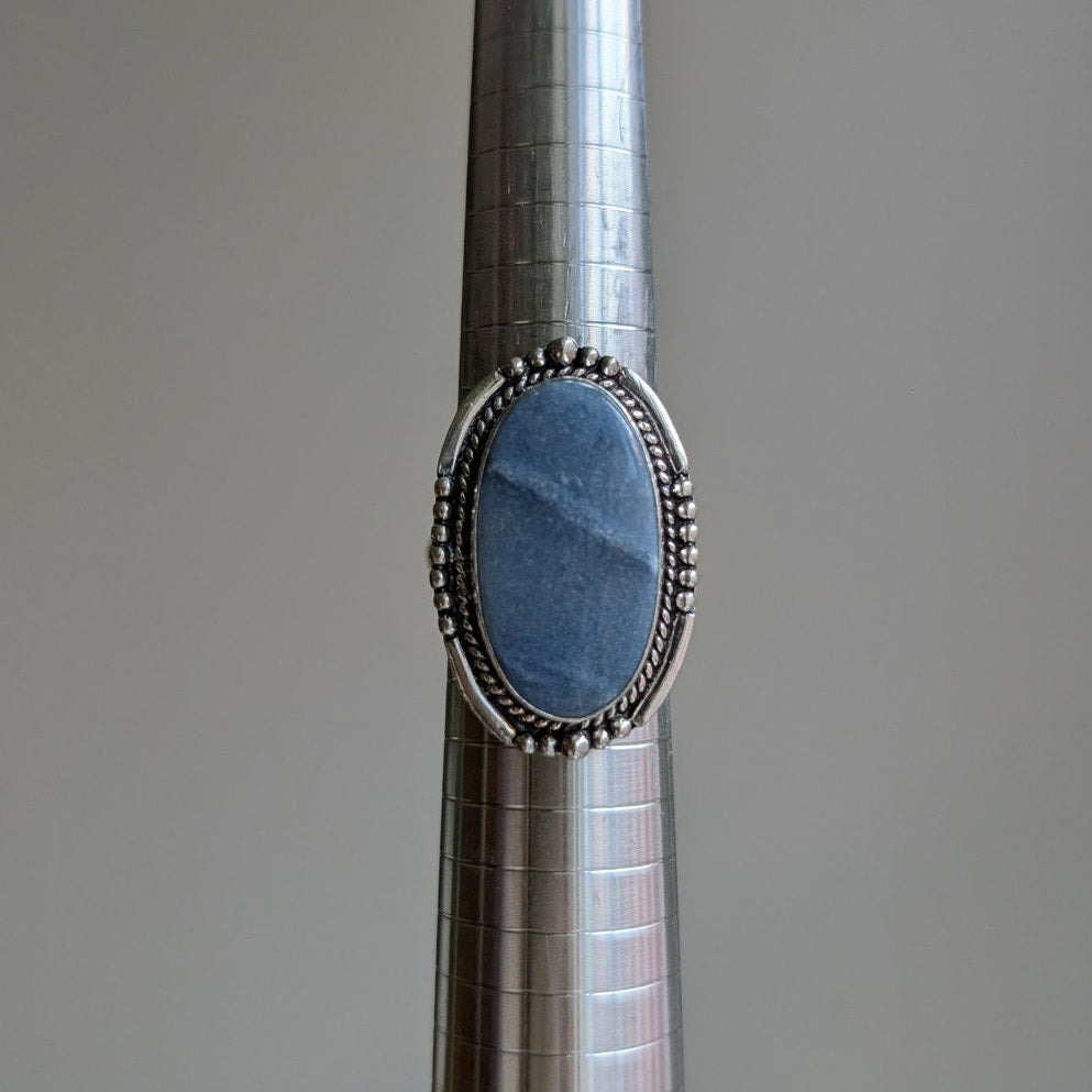 Blue Oval Sterling Silver Ring Retro Vintage style Boho Natural Stone Size 9.5