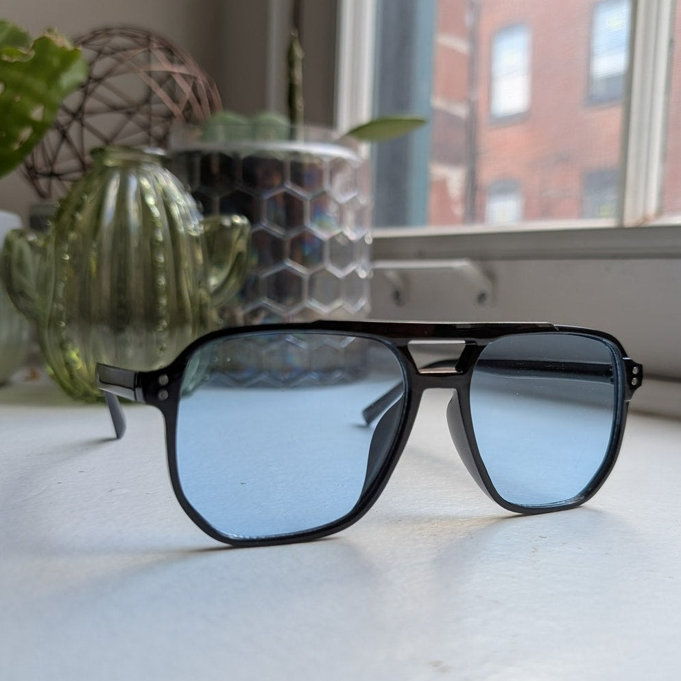 70s Retro Blue Aviator Minimalist Festival Sunglasses Chic Tinted Sunnies Shades