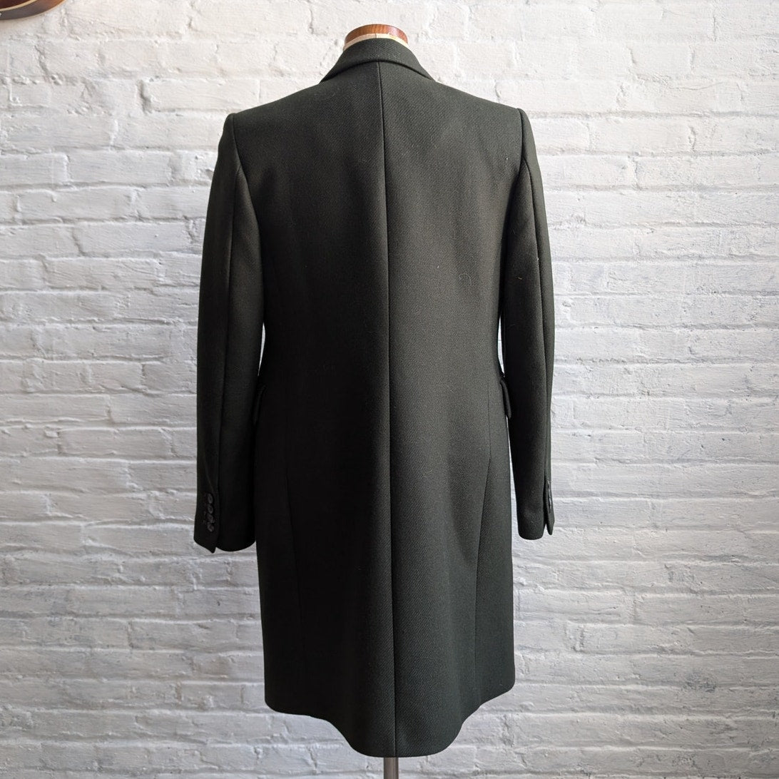 Zara Green Wool Trench Coat Earthy Blazer Dark Academia Chic Dress Jacket Small