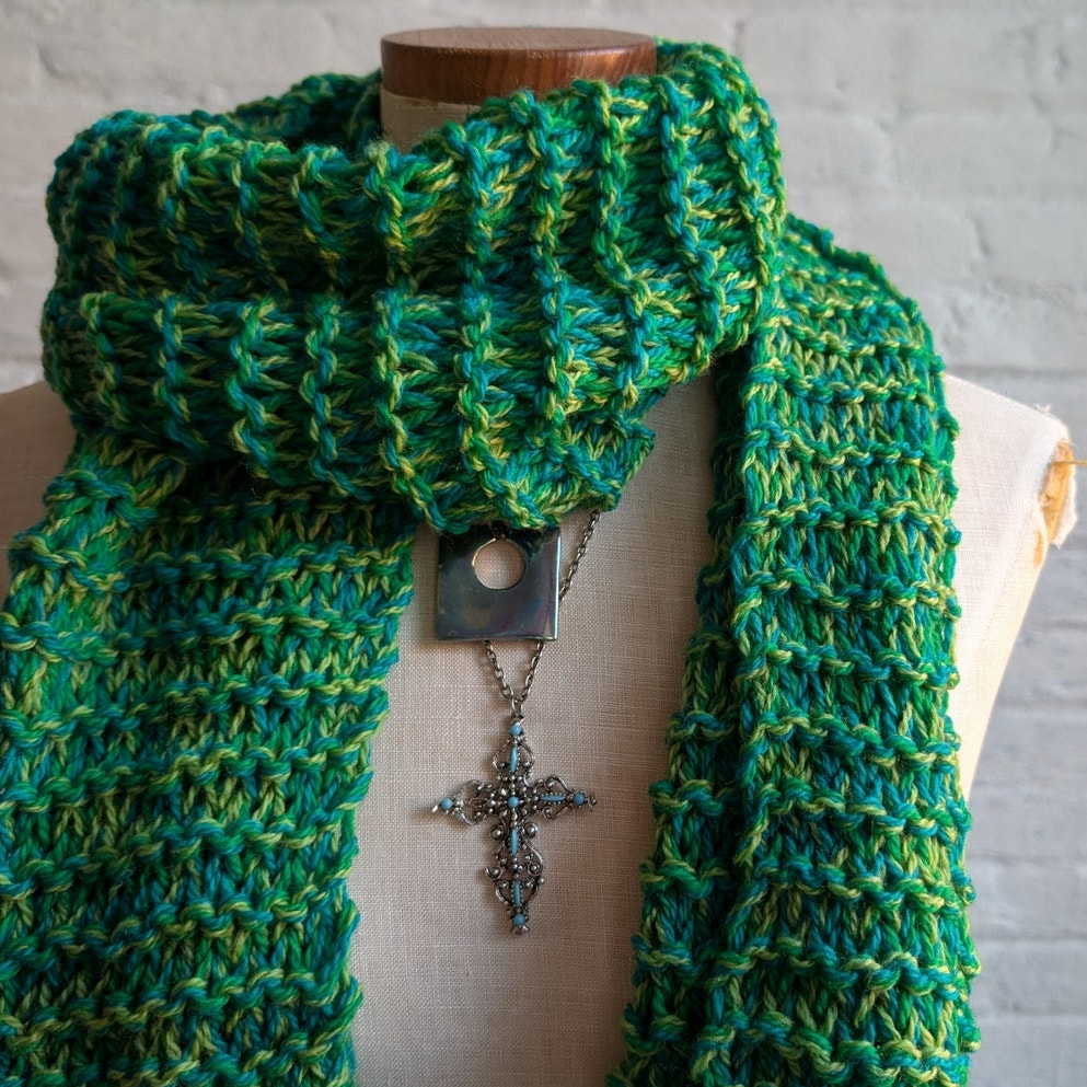 Retro Chunky Handknit Green Scarf Preppy Soft Crochet Coastal Cozy Boho Wrap