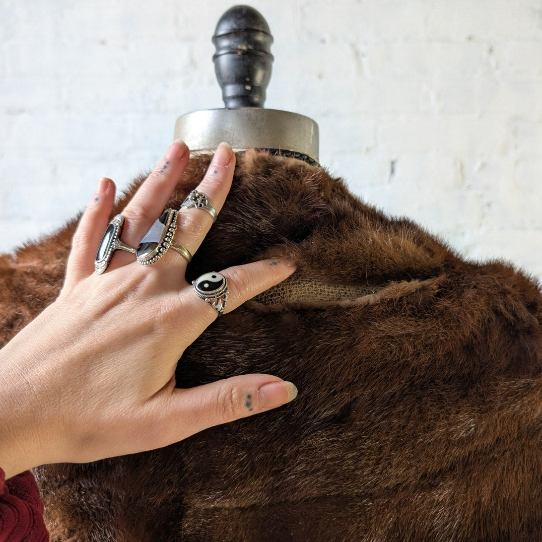 Vintage Brown Mink Fur Stole Scarf Mob Wife Shawl Genuine Furry Boho Chic Shrug