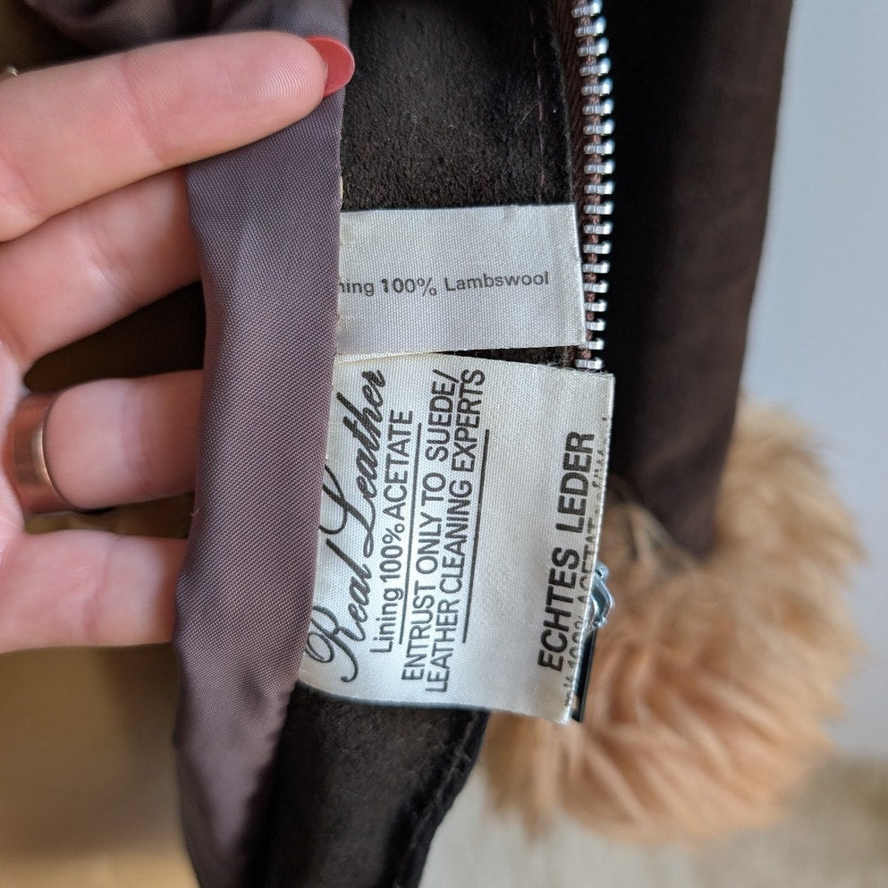 Vintage Brown Suede Penny Lane Jacket Groovy Furry 70s Leather Western Coat Smal