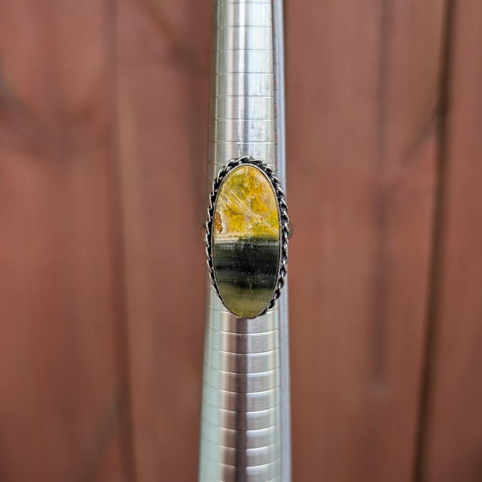 Mustard Oval Silver Boho Chic Statement Ring Groovy Vintage Southwest Size 9