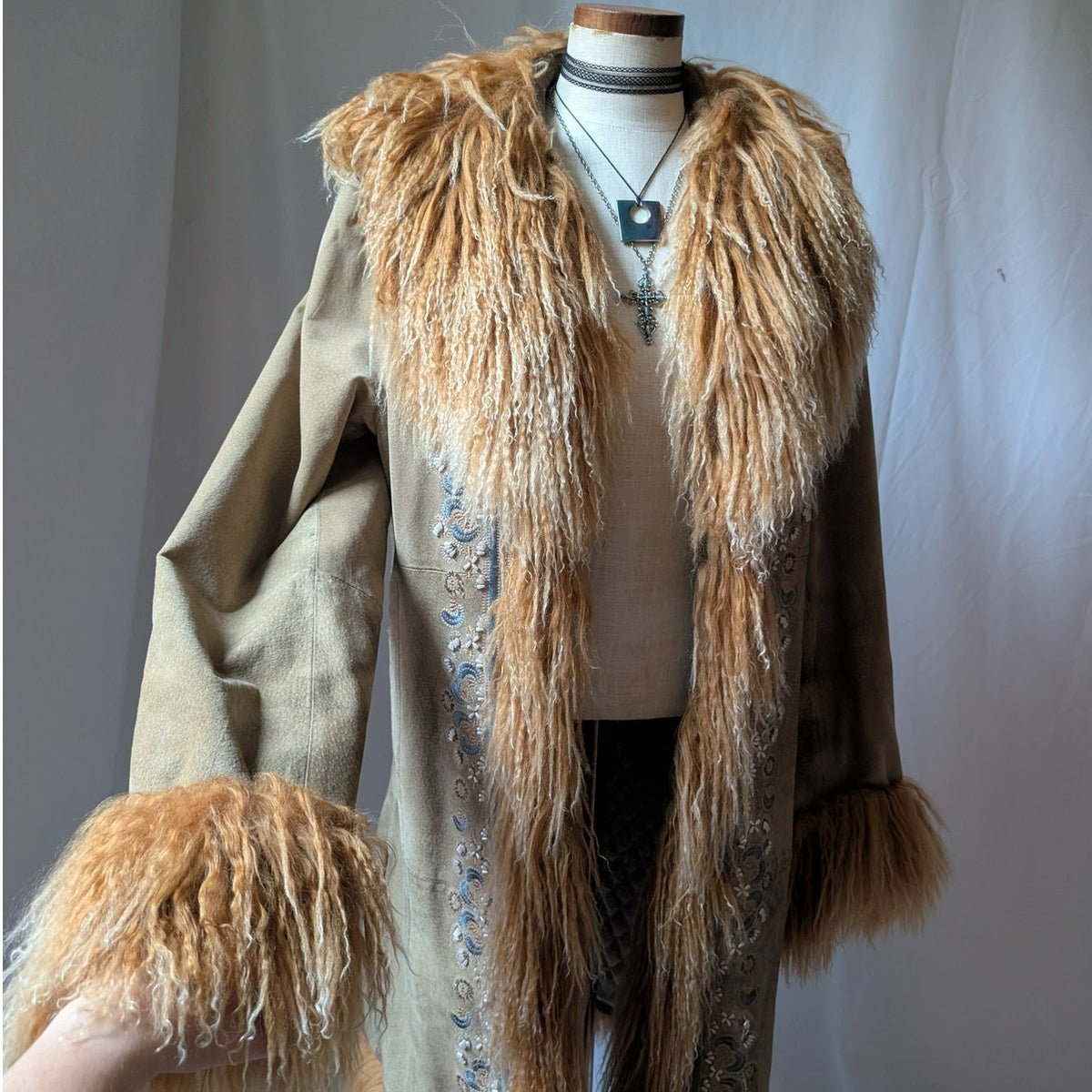 Vintage Rusty Brown Suede Coat L Penny Lane Trench Groovy Fur Jacket Afghan