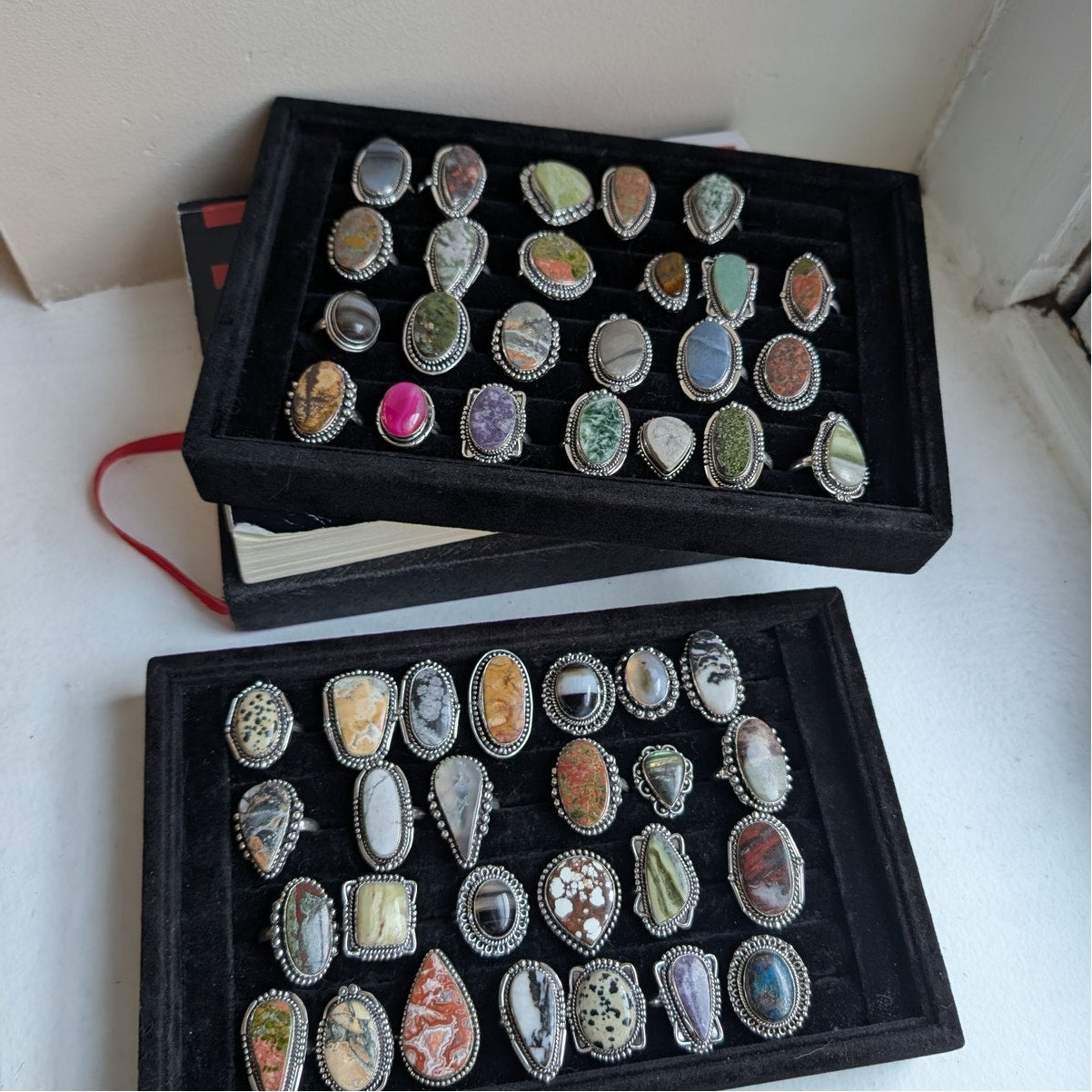 Retro Light Green Sterling Silver Ring Swirly Vintage Natural Stone Size 6.5