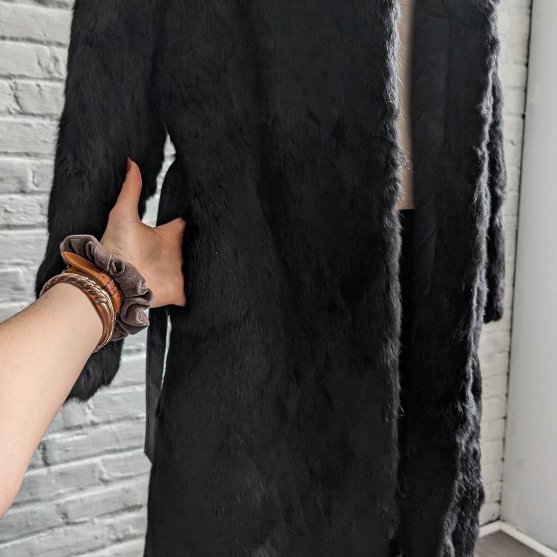 Vintage Penny Lane Groovy Rabbit Fur Jacket Furry Mob Wife Chic Mod Trench Coat