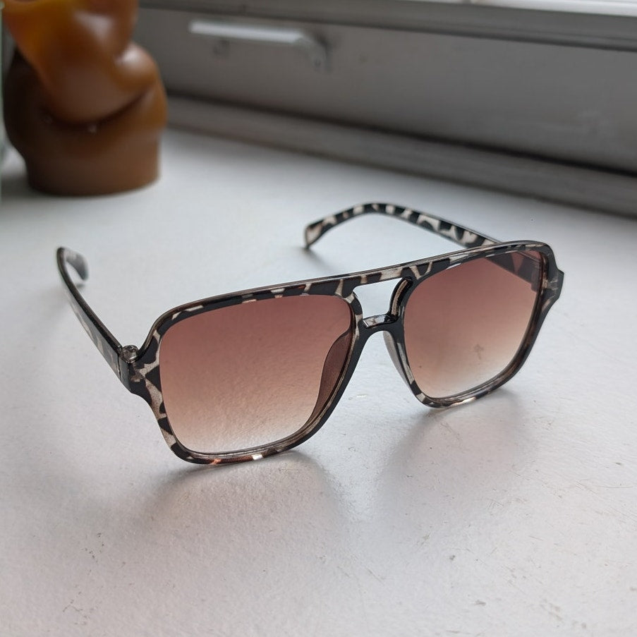 Retro Tortoishell Square Sunglasses 70s Festival Brown Sunnies Leopard Shades