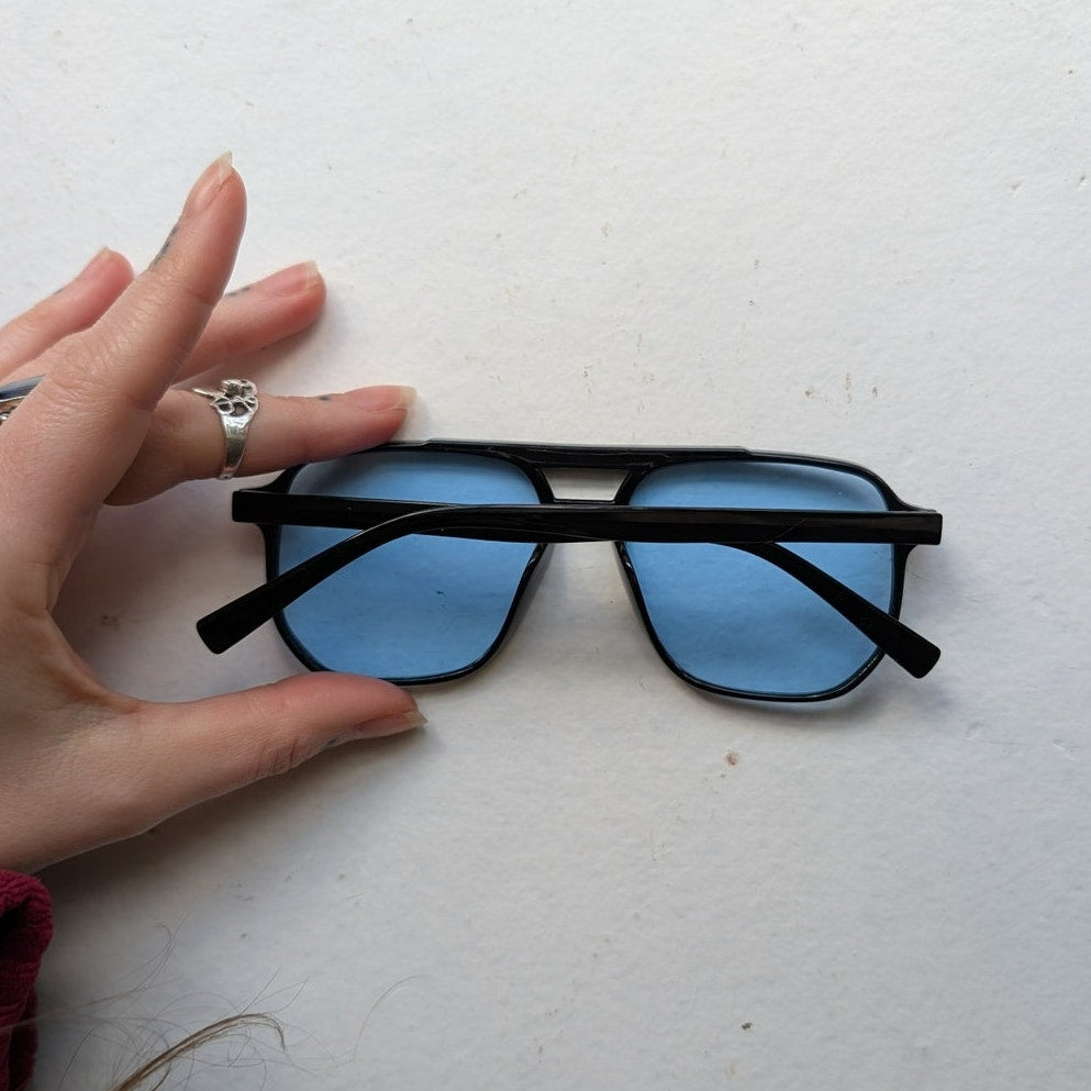 70s Retro Blue Aviator Minimalist Festival Sunglasses Chic Tinted Sunnies Shades