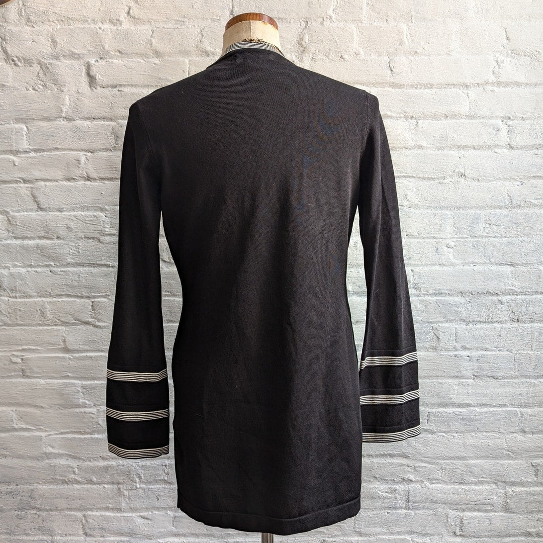 Vintage Black Stripe Knit Cardigan 70's Minimalist Groovy Mod Boho Sweater Small