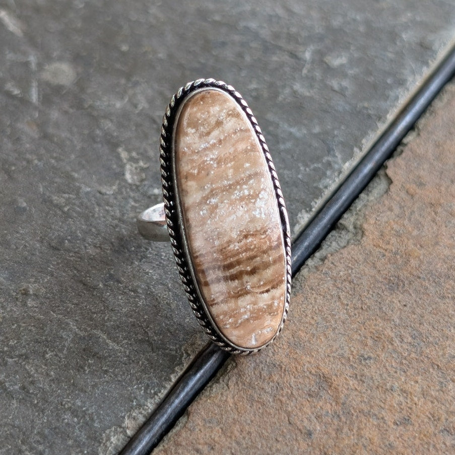Brown Boho Statement Ring Oval Silver Boho Chic Groovy Vintage Western Size 7.75