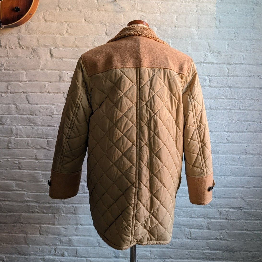 Brown Faux Fur Coat Teddy Jacket Quilted Puffer Coat Designer Reversible Medium