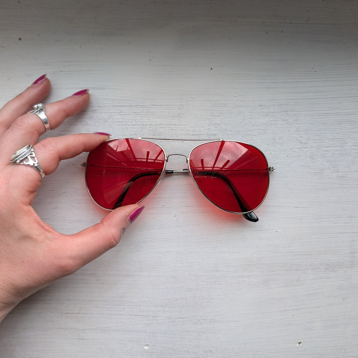 70s Retro Red Sunglasses Tinted Shades Aviators Minimalist Festival Accessories