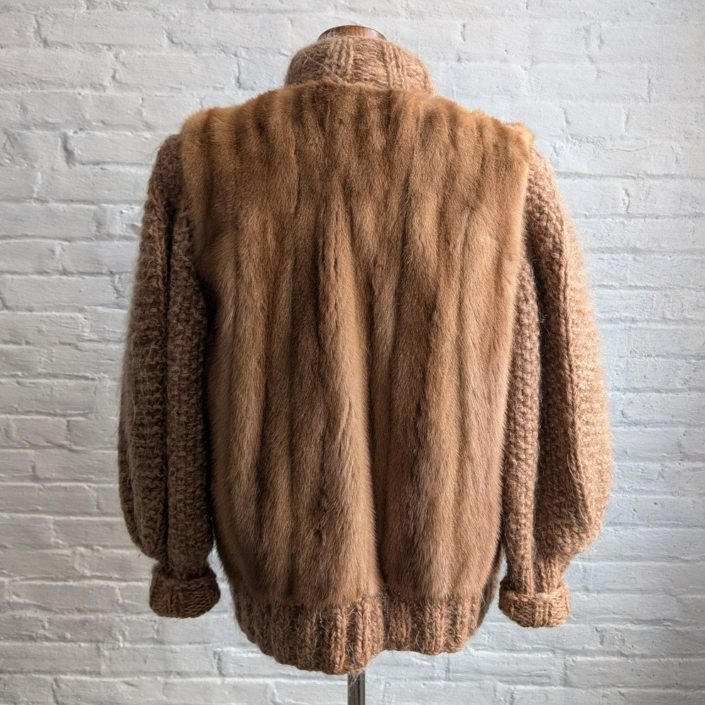 Vintage Chunky Knit Mink Fur Coat Mohair Sweater Vest Minimalist Boho Jacket