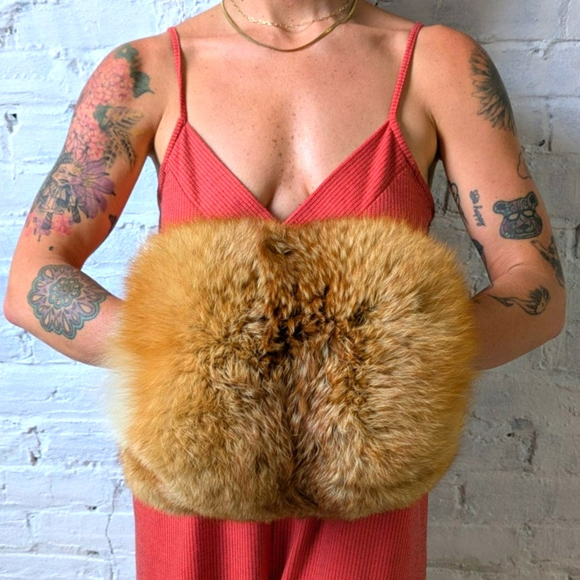 Vintage Orange Fox Fur Muff Genuine Furry Fuzzy Old Money Festival Mobwife Glove