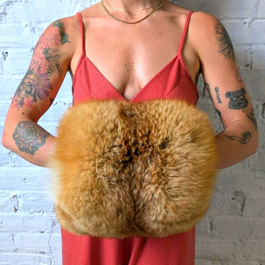 Vintage Orange Fox Fur Muff Genuine Furry Fuzzy Old Money Festival Mobwife Glove