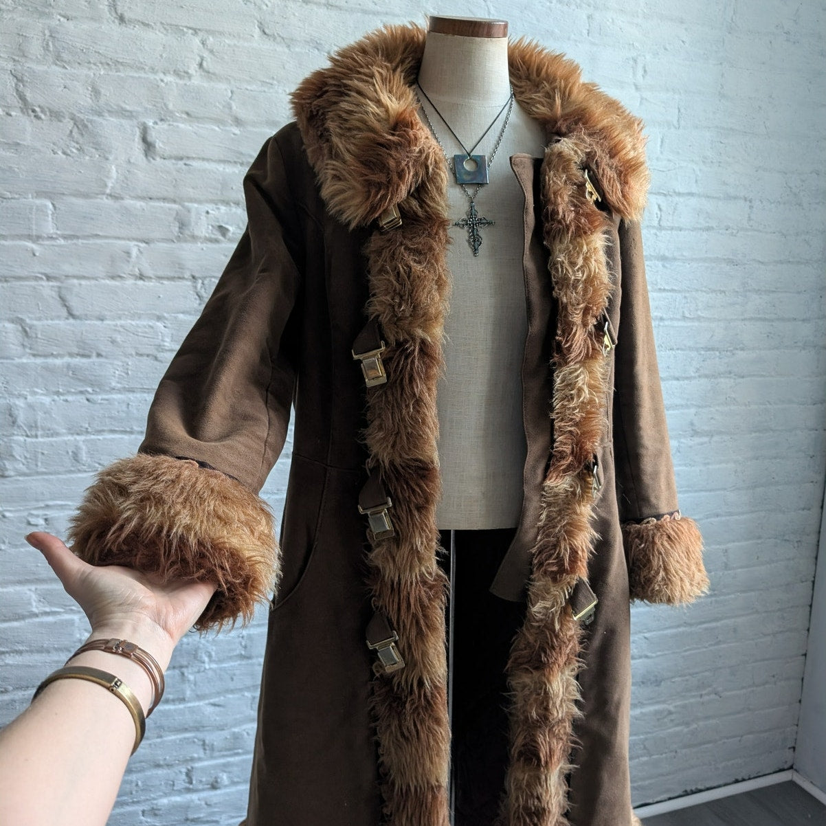 70s Vintage Brown Faux Fur Afghan Coat Penny Lane Groovy Shaggy Trench Jacket