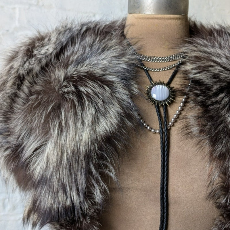 Vintage Fox Fur Brown Stole Shrug Luxury Scarf Mob Wife Shawl Glam Furry Collar