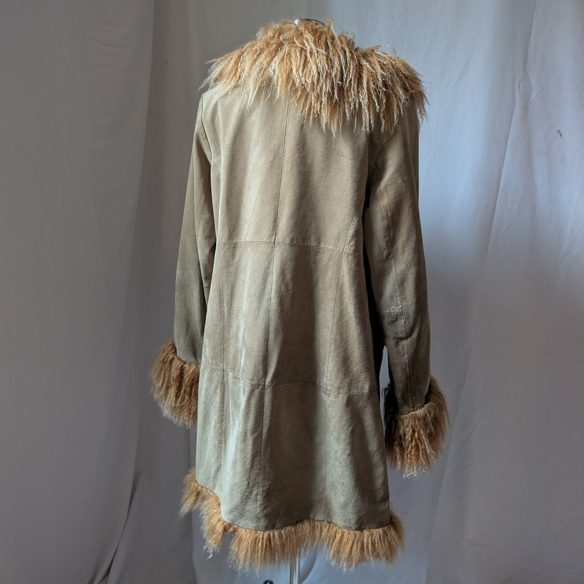 Vintage Rusty Brown Suede Coat L Penny Lane Trench Groovy Fur Jacket Afghan