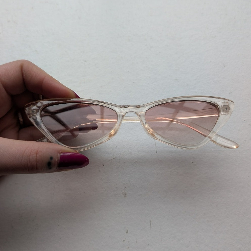Retro Rose Pink Cat Eye Sunglasses Clear Tinted Shades Festival Sunnies Glasses