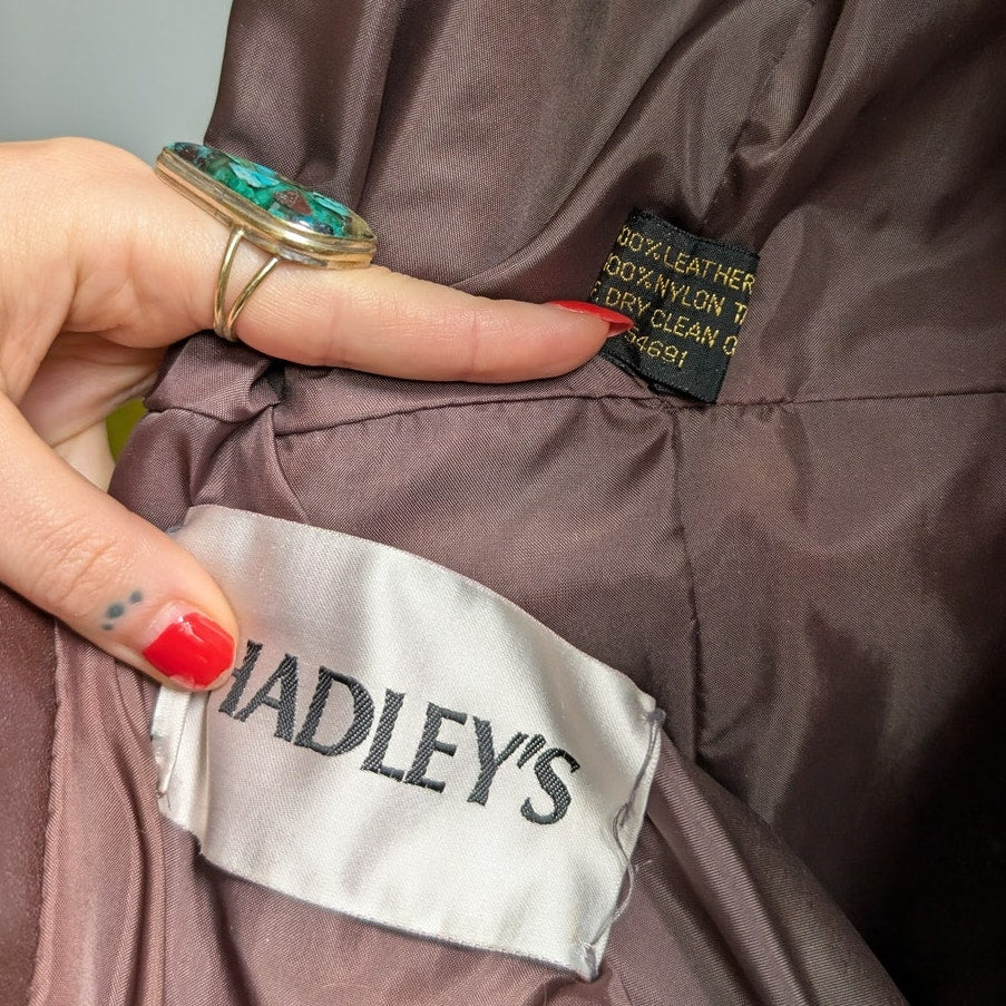 Vintage Brown Red Leather Jacket Minimalist Grunge Chic Biker Trench Coat Large