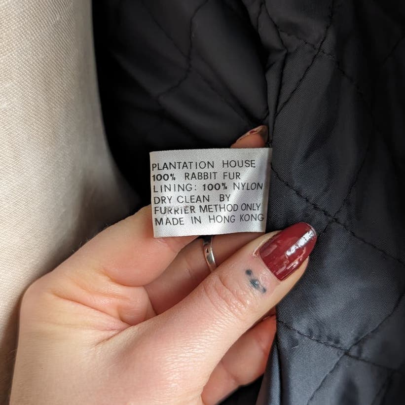 Vintage Penny Lane Groovy Rabbit Fur Jacket Furry Mob Wife Chic Mod Trench Coat