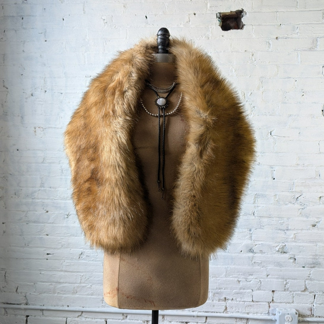 Vintage Faux Fur Wrap Blonde Fox Stole Luxury Scarf Mob Wife Shawl Fuzzy Shrug