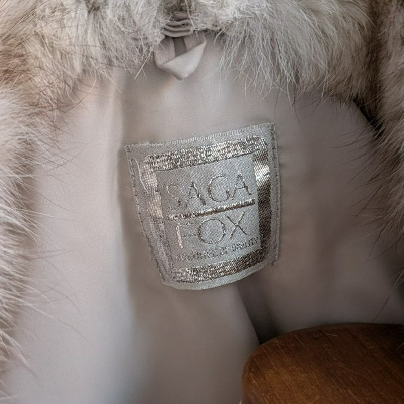 Vintage White Fluffy Fox Fur Coat Spotted Genuine Furry Mobwife Designer Jacket