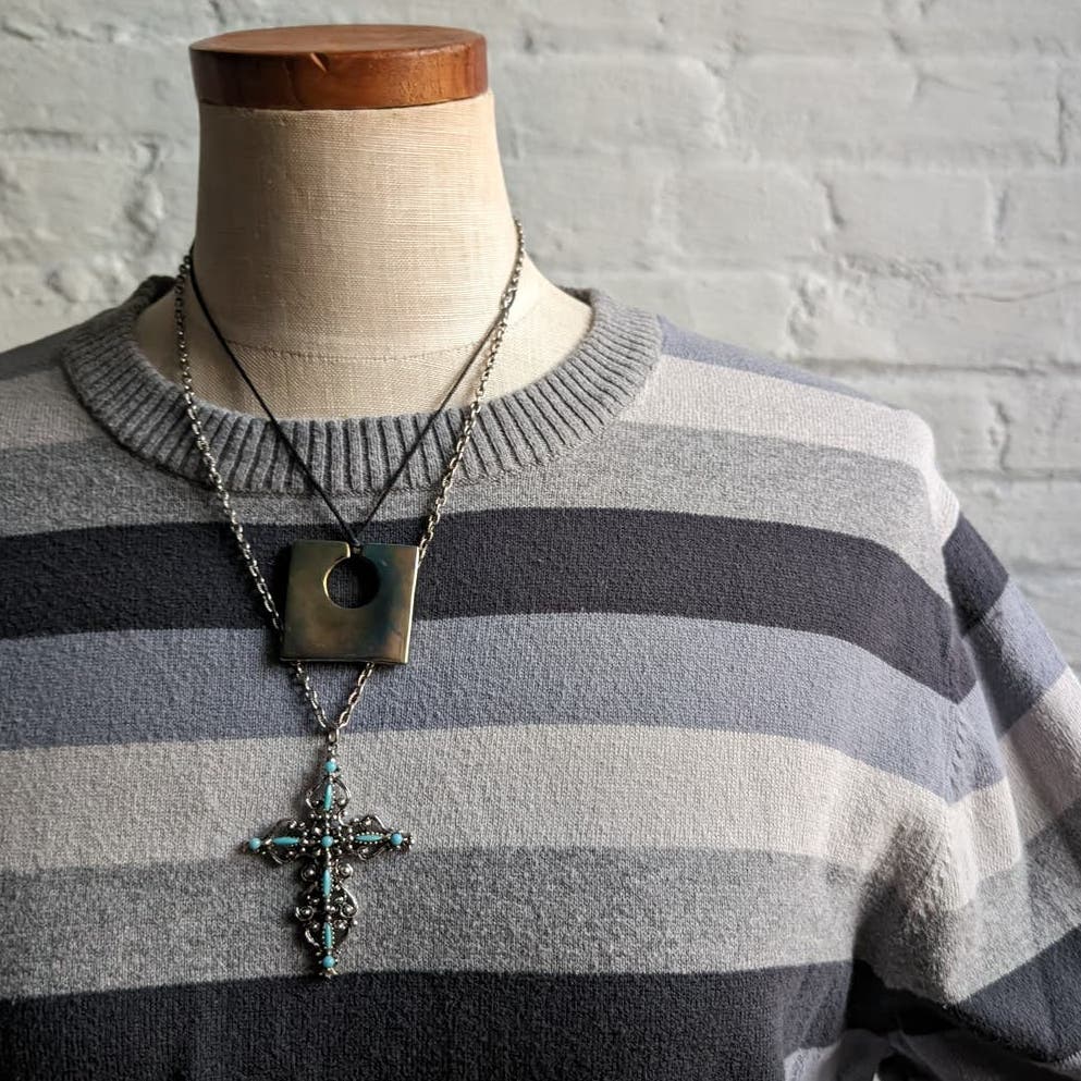 Vintage Neutral Striped Knit Sweater Minimalist Grunge Skate Preppy Grandpa Top