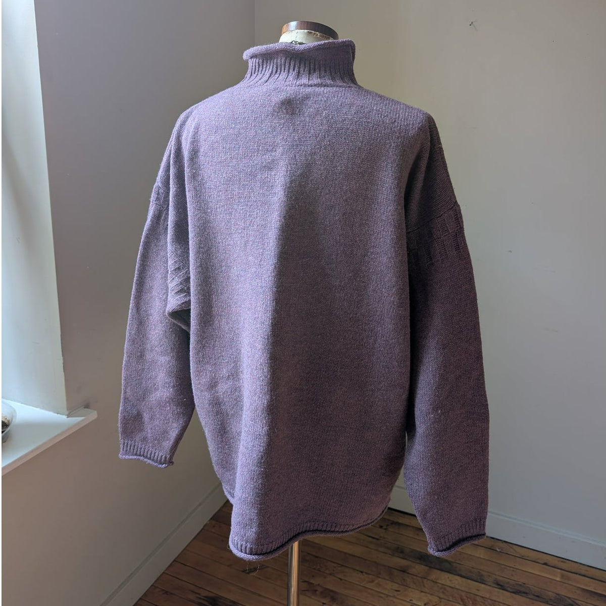 Vintage 100% Wool Knit Turtleneck Sweater XL Purple Oversize Boyfriend Sweater