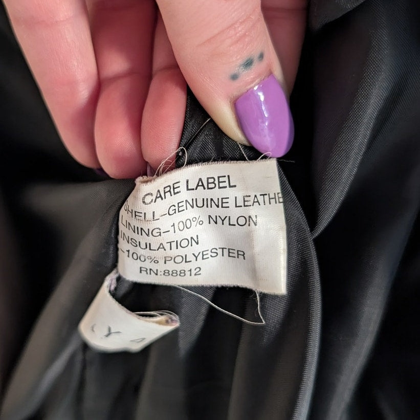 Vintage Black Genuine Leather Trench Coat Minimalist Goth Duster Jacket Small