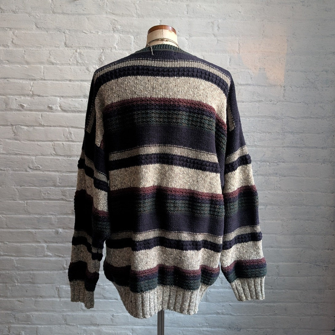 GANT Vintage Wool Knit Oversize Grandpa Sweater Grunge Striped Fisherman Top