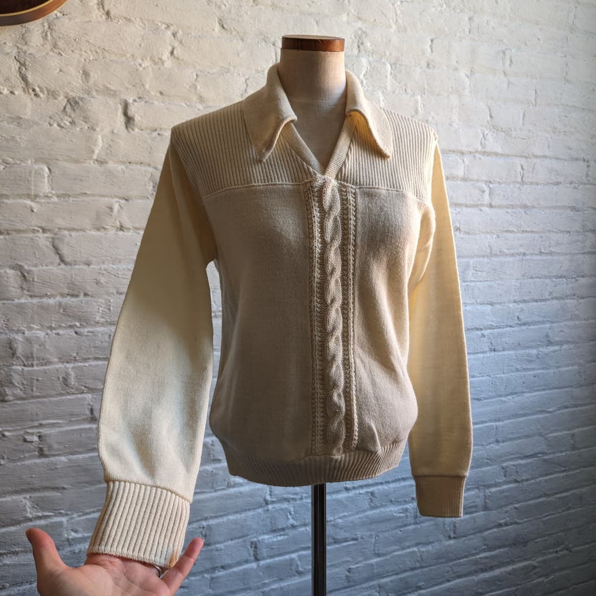 70s Vintage Neutral Cable Knit Grandpa Sweater Minimalist Western Preppy 60s Top