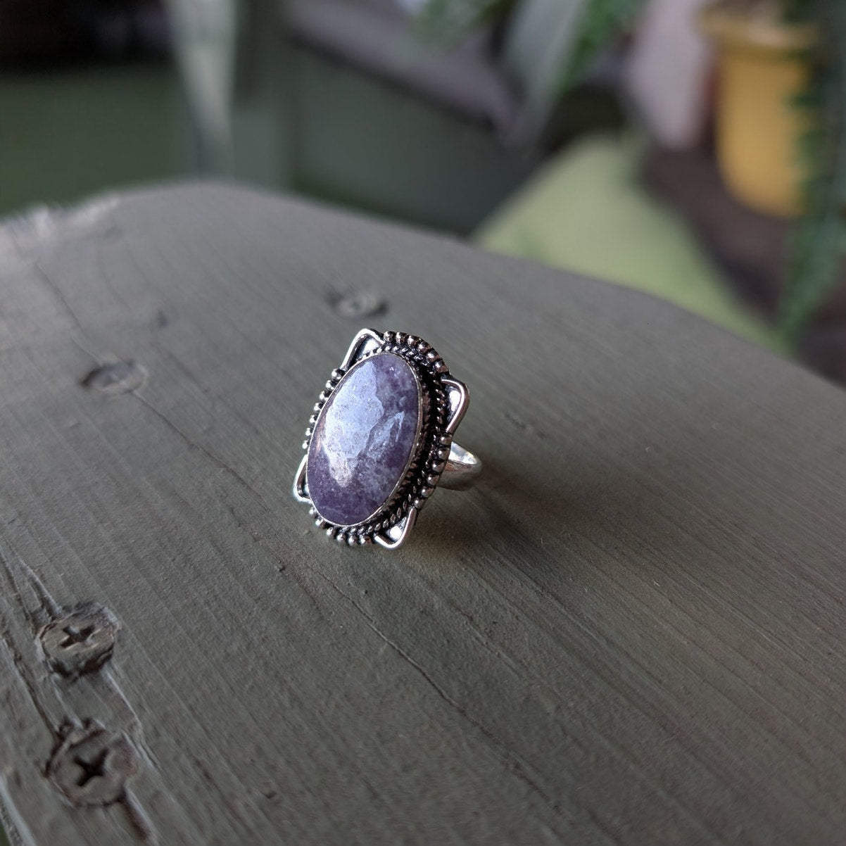 Purple Swirl Oval Sterling Silver Ring Retro Vintage Boho Natural Stone Size 7