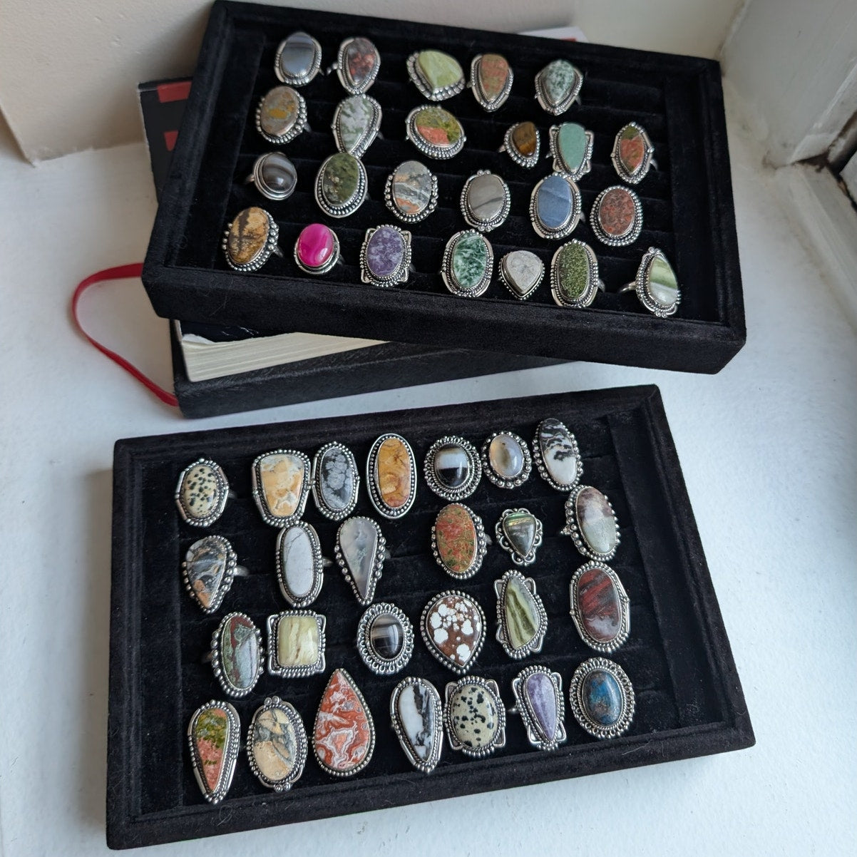 Purple Teardrop Sterling Silver Ring Retro Vintage Boho Natural Stone Size 7.25