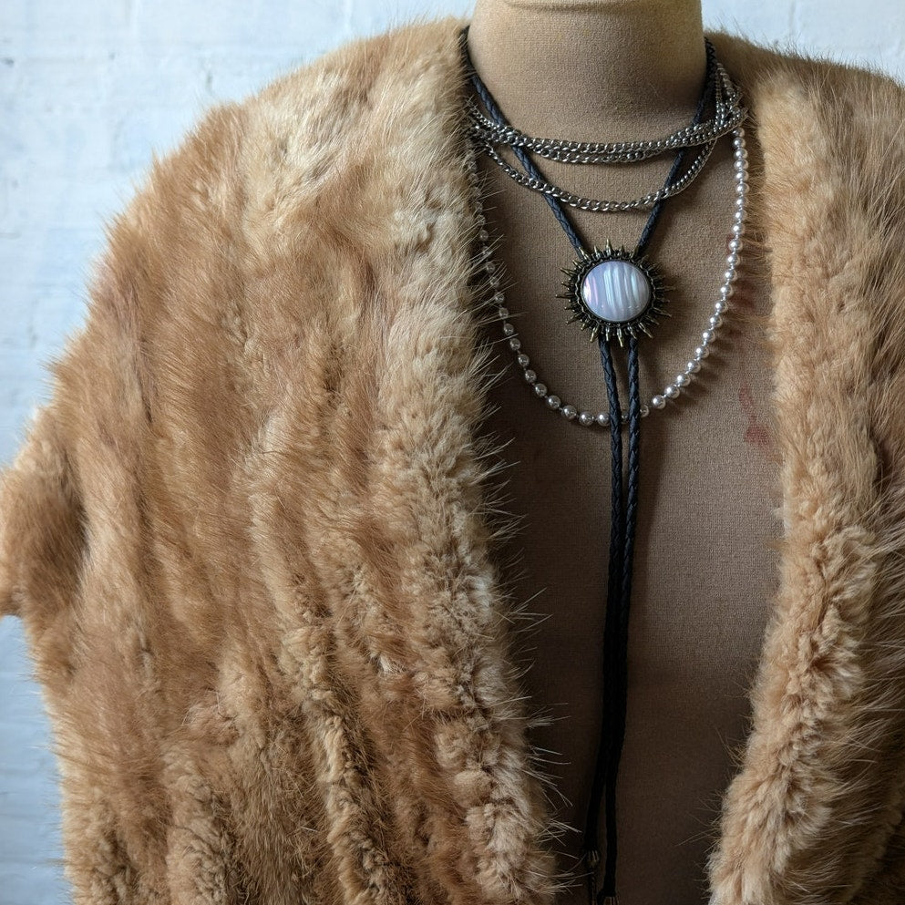 Vintage Mink Fur Stole Genuine Blonde Luxury Scarf Mob Wife Shawl Western Cape