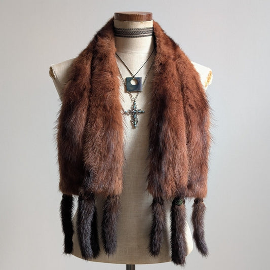 Vintage Red Mink Fur Stole Glam Mobwife Shrug Luxury Scarf Shawl Furry Collar