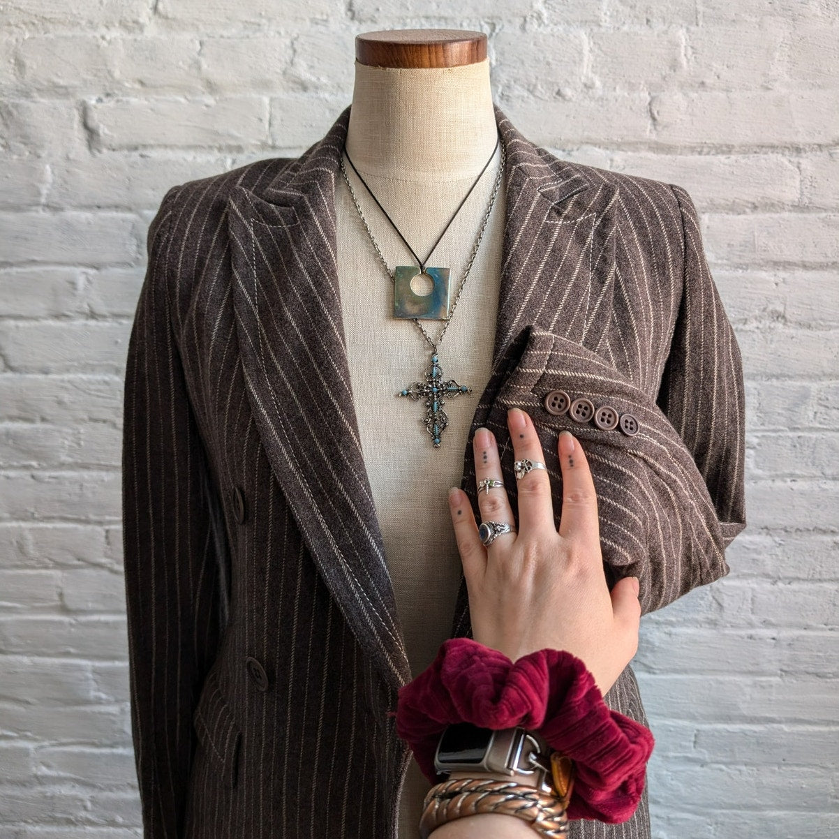 Vintage Brown Wool Pinstripe Blazer Earthy Wool Jacket Preppy Minimalist Medium