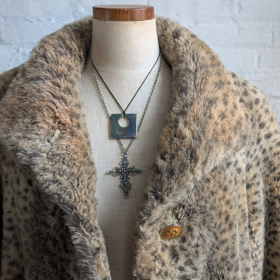 St John Faux Fur Cheetah Trench Coat Y2K Designer Animal Print Luxury Jacket