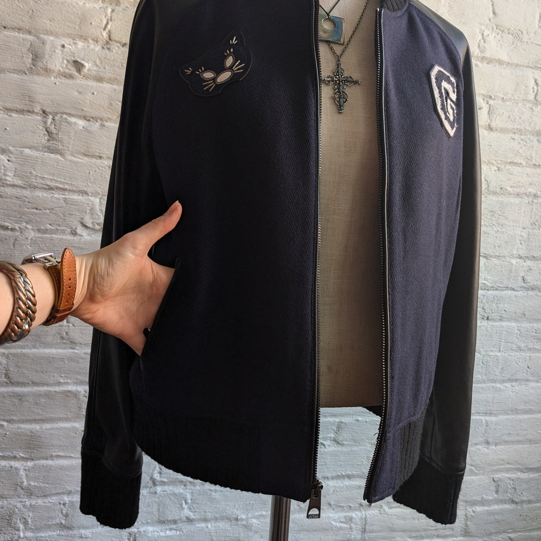 Y2K Vintage Wool Varsity Jacket Faux Leather Bomber Knit Utility Letterman Large
