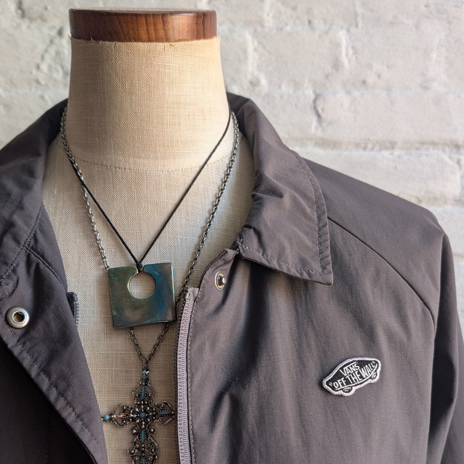 Y2K Vans Utility Jacket Grey Windbreaker Jacket Skater Gorpcore Chore Coat Small