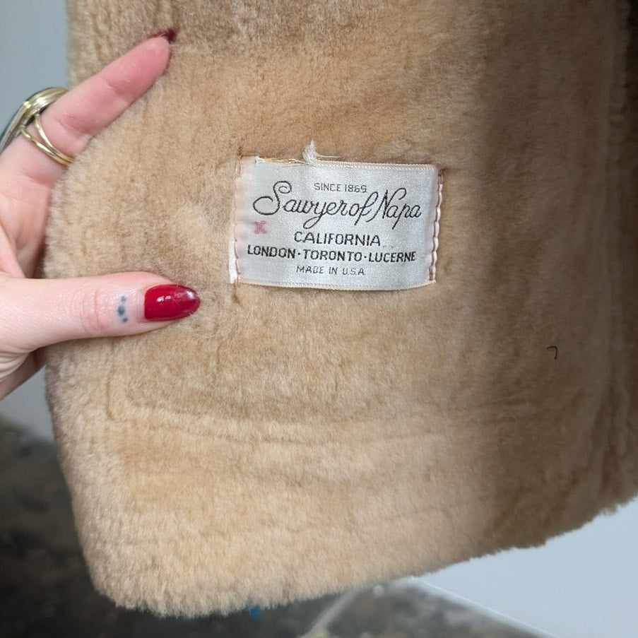 Vintage Brown Suede Shearling Coat Fur Coat Wool Minimalist Winter Jacket Medium